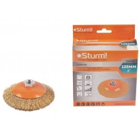 Корщетка-насадка для УШМ Sturm! тип "колесо" с наклоном, М14, D125мм, латунированная  проволока