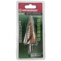 Сверло ступенчатое по металлу Боекомплект 4-30мм, шаг 2мм, спираль