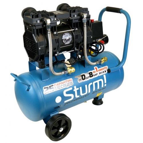Компрессор безмасляный Sturm! AC93224OL 1,5кВт, 240 л/мин,ресивер 24л., бесшумный, "профи" купить в интернет магазине Санрай73