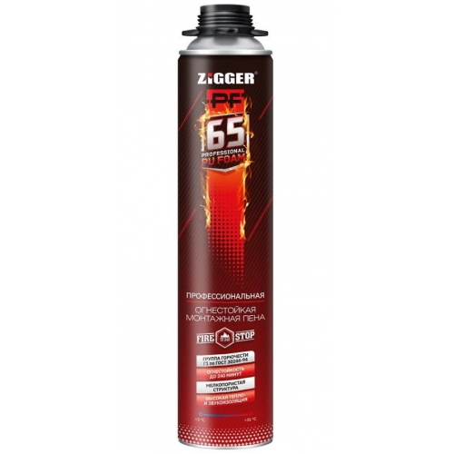 Пена монтажная Zigger PF Ffirestop огнестойкая, пистолетная, до 65л, 750мл, 910г купить в интернет магазине Санрай73