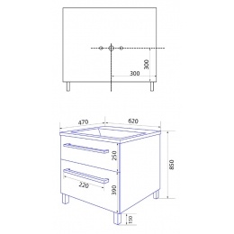 Комплект Azario тумба Ника 60 Н 620х470х850 напольная с раковиной Monte 60 белый