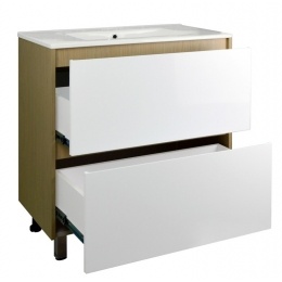 Комплект Тумба Loranto Stella 70/2Н напольная с раковиной Leon 7506-70, белый/дуб дымчатый
