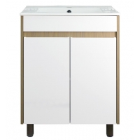 Комплект Тумба Loranto Stella 60Н напольная с раковиной Leon 7506-60, белый/дуб дымчатый