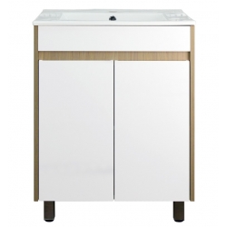 Комплект Тумба Loranto Stella 60Н напольная с раковиной Leon 7506-60, белый/дуб дымчатый