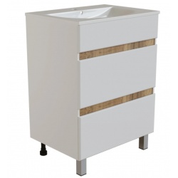 Тумба для ванной Mixline Брикс 50 белая/дуб вотан, ящики, напольная, под раковину Sanita Luxe Breeze