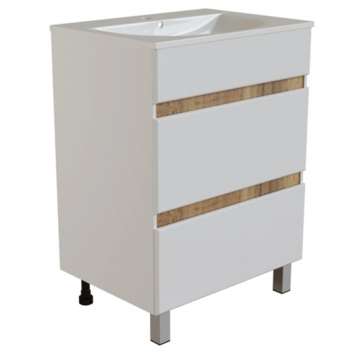 Тумба для ванной Mixline Брикс 50 белая/дуб вотан, ящики, напольная, под раковину Sanita Luxe Breeze купить в интернет магазине Санрай73