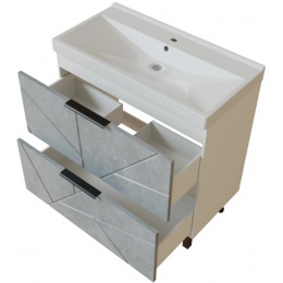 Тумба для ванной Mixline Гранд-70 бетон/белый, напольная, 2-ящика, под раковину Марго-70
