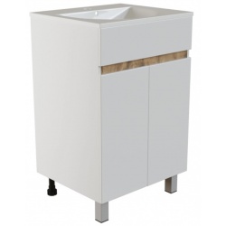 Тумба для ванной Mixline Брикс 50 белая/дуб вотан, ПВХ напольная, под раковину Sanita Luxe Breeze 50
