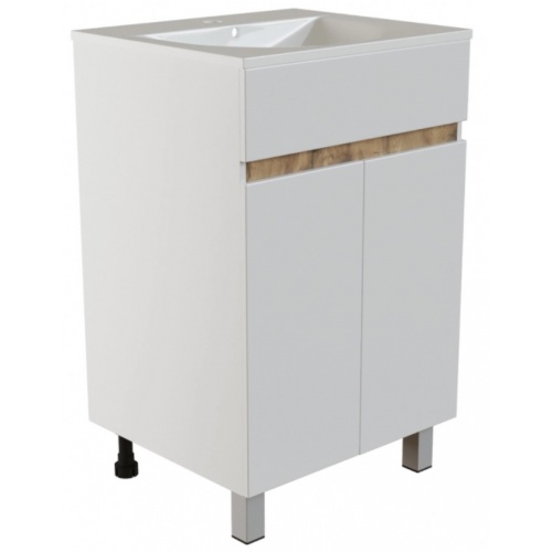 Тумба для ванной Mixline Брикс 50 белая/дуб вотан, дверки, напольная, под раковину SanitaLuxe Breeze купить в интернет магазине Санрай73