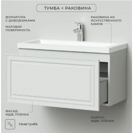 Тумба с раковиной Итана Verona 80 794х379х440 керамик