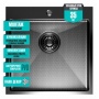Мойка для кухни MIXLINE PRO 50х50х20(3,0) настольный монтаж, выпуск 3 1/2, сифон, черный графит НАНО