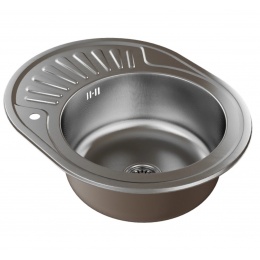 Мойка для кухни MIXLINE 570х450 мм, левая, врезная, овальная, толщина 0,8 мм, декор, сифон