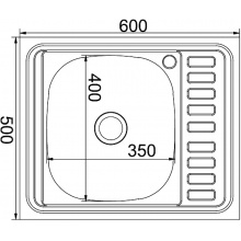 Мойка для кухни MIXLINE 600х500 мм, накладная, толщина 0,6 мм, левая
