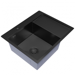 Мойка для кухни MIXLINE PRO 60х50х20см (3,0) левая, настольный монтаж, выпуск 3 1/2, черный графит