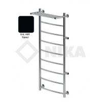 Полотенцесушитель 120/60 НИКА ARC ЛД ВП водяной правое боковое подключение 50 см, с полочкой, черный