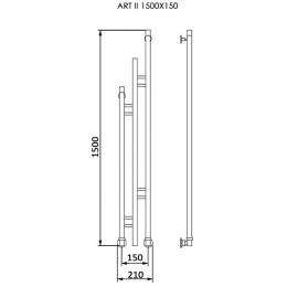 Полотенцесушитель 1500/150 НИКА ART-2 водяной нижнее подключение 15 см, черный матовый