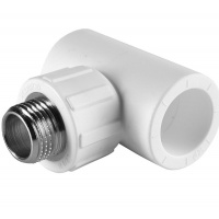 Тройник 25 мм х 1/2"нр х 25 мм с резьбой Политэк PPRC белый для полипропиленовых труб