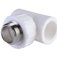Тройник 32 мм х 1"нр х 32 мм Политэк PPRC белый с резьбой, для полипропиленовых труб