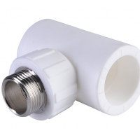 Тройник 32 мм х 3/4"нр х 32 мм с резьбой Политэк PPRC белый для полипропиленовых труб