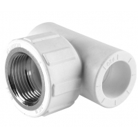 Тройник 20 мм х 3/4"вр х 20 мм Политэк PPRC белый с резьбой, для полипропиленовых труб