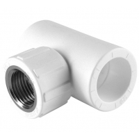 Тройник 25 мм х 1/2"вр х 25 мм с резьбой Политэк PPRC белый для полипропиленовых труб