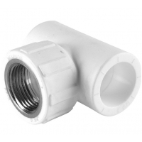 Тройник 25 мм х 3/4"вр х 25 мм с резьбой Политэк PPRC белый для полипропиленовых труб