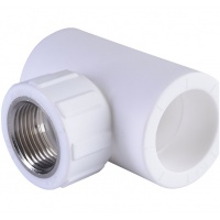 Тройник 32 мм х 3/4"вр х 32 мм с резьбой Политэк PPRC белый для полипропиленовых труб