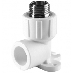 Угольник с креплением 20 мм х 1/2"нр Политэк PPRC белый, для полипропиленовых труб