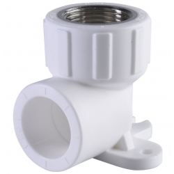 Угольник 25 мм х 3/4"вр с креплением Политэк PPRC белый, для полипропиленовых труб