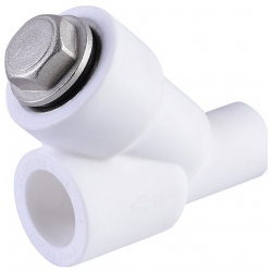 Фильтр сетчатый 20 мм 45º Политэк PPRC белый внутренний-наружный, для полипропиленовых труб