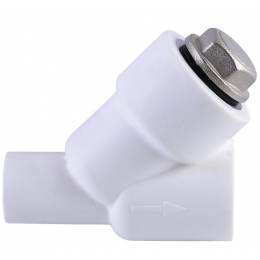 Фильтр сетчатый 20 мм 45º Политэк PPRC белый внутренний-наружный, для полипропиленовых труб