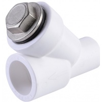 Фильтр сетчатый 32 мм 45º Политэк PPRC белый внутренний-наружный, для полипропиленовых труб