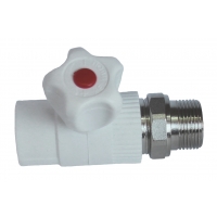 Кран шаровой радиаторный Политэк PPR белый 25мм х 1/2"нр, прямой, для полипропиленовых труб