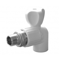 Кран шаровой радиаторный Политэк PPR белый 25мм х 1/2"нр, угловой, для полипропиленовых труб