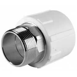 Муфта 50 мм х 1 1/2"нр с резьбой под ключ Политэк PPRC белый для полипропиленовых труб