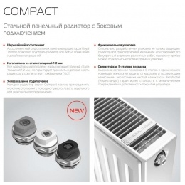 Радиатор стальной панельный Royal Thermo Compact 22 300х1000 боковое подключение, белый