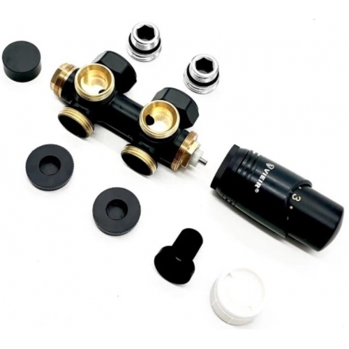 Комплект для нижнего подключения радиатора Vieir черный 3/4"х1/2", универсальный купить в интернет магазине Санрай73