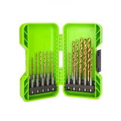 Набор сверл HSS-TiN 1,5-8,0 мм с шестигранным хвостовиком Greenworks в кейсе, 22 предмета (2943907) 