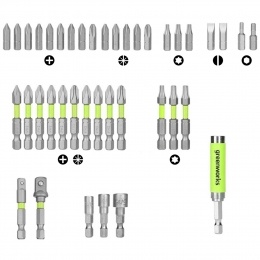 Набор бит, торцевых головок и адаптеров Greenworks в кейсе, 40 предметов (2944207)