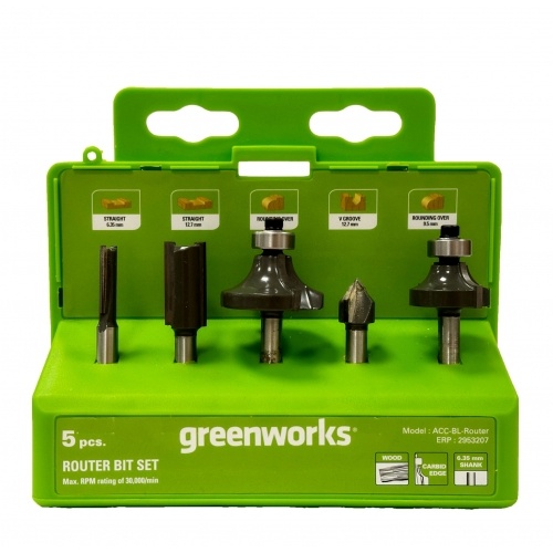 Набор фрез Greenworks с хвостовиком 6,35 мм (5 шт.) для кромочного фрезера 2953207 купить в интернет магазине Санрай73