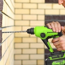 Перфоратор Greenworks GD24SDS1K2, 24V, бесщеточный, 1,2 Дж, 4800 уд/мин, 12 мм, c 1хАКБ 2Ач и ЗУ 2А (3803107UA)