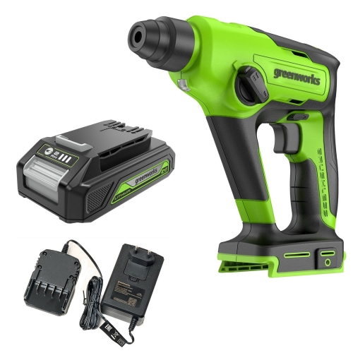 Перфоратор Greenworks GD24SDS1K2, 24V, бесщеточный, 1,2 Дж, 4800 уд/мин, 12 мм, c 1хАКБ 2Ач и ЗУ 2А (3803107UA) купить в интернет магазине Санрай73