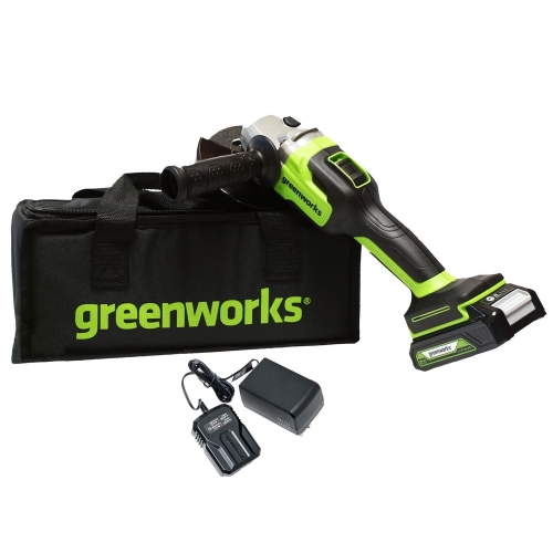 Угловая шлифовальная машина Greenworks GD24AGK2, 24V, бесщеточная, 125 мм, 10500 об/мин, c 1хАКБ 2Ач и ЗУ 2А, сумка (3200207UA) купить в интернет магазине Санрай73