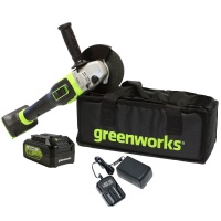 Угловая шлифовальная машина Greenworks GD24AGK4, 24V, бесщеточная, 125 мм, 10500 об/мин, c 1хАКБ 4Ач и ЗУ 2А, сумка (3200207UB)