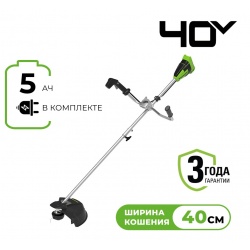 Триммер аккумуляторный Greenworks GD40BCBK5, 40V, 40 см, бесщеточный, с 1хАКБ 5Ач и ЗУ Триммер аккумуляторный Greenworks GD40BCBK5, 40V, 40 см, бесщеточный, с 1хАКБ 5Ач и ЗУ