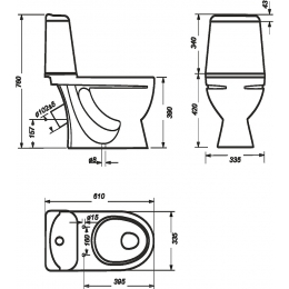 Унитаз-компакт Sanita Идеал комфорт, косой выпуск, дюропласт м/л, н/п арм. AlcaPlast