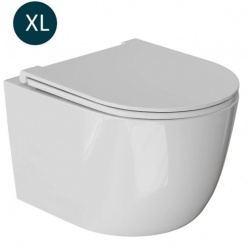 Унитаз подвесной безободковый WAVE LARA сиденье дюропласт, микролифт, белый глянец, XL