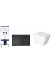 Комплект HOLLER Инсталляция MQ102 + Унитаз BLOCK T каскадный, микролифт + Клавиша MBV черный матовый