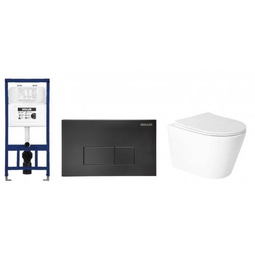 Комплект HOLLER Инсталляция MQ102 + Унитаз WIND LUX торнадо, микролифт + Клавиша MBV черный матовый купить в интернет магазине Санрай73