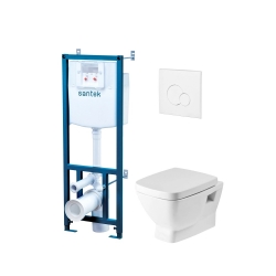 Комплект инсталляции Santek ПЭК НЕО подвесной унитаз, крышка микролифт Нео, кнопка 2 режима белая
